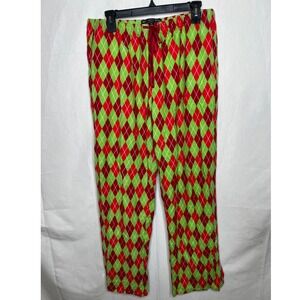 Alexander Del Rossa Mens XL Pajama Pants Red Green Argyle Holiday‎ Sleepwear